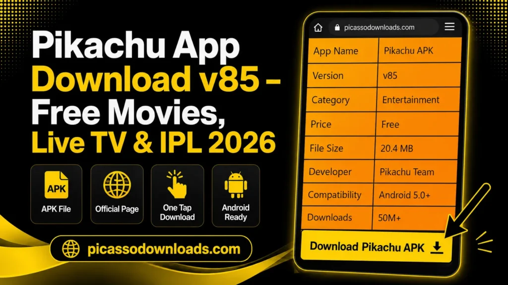 Pikachu APK v85 free download for movies, live TV and IPL 2026,
APk presented by pikashow team