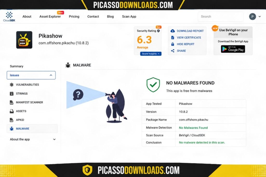 Pikashow app v82 malware report